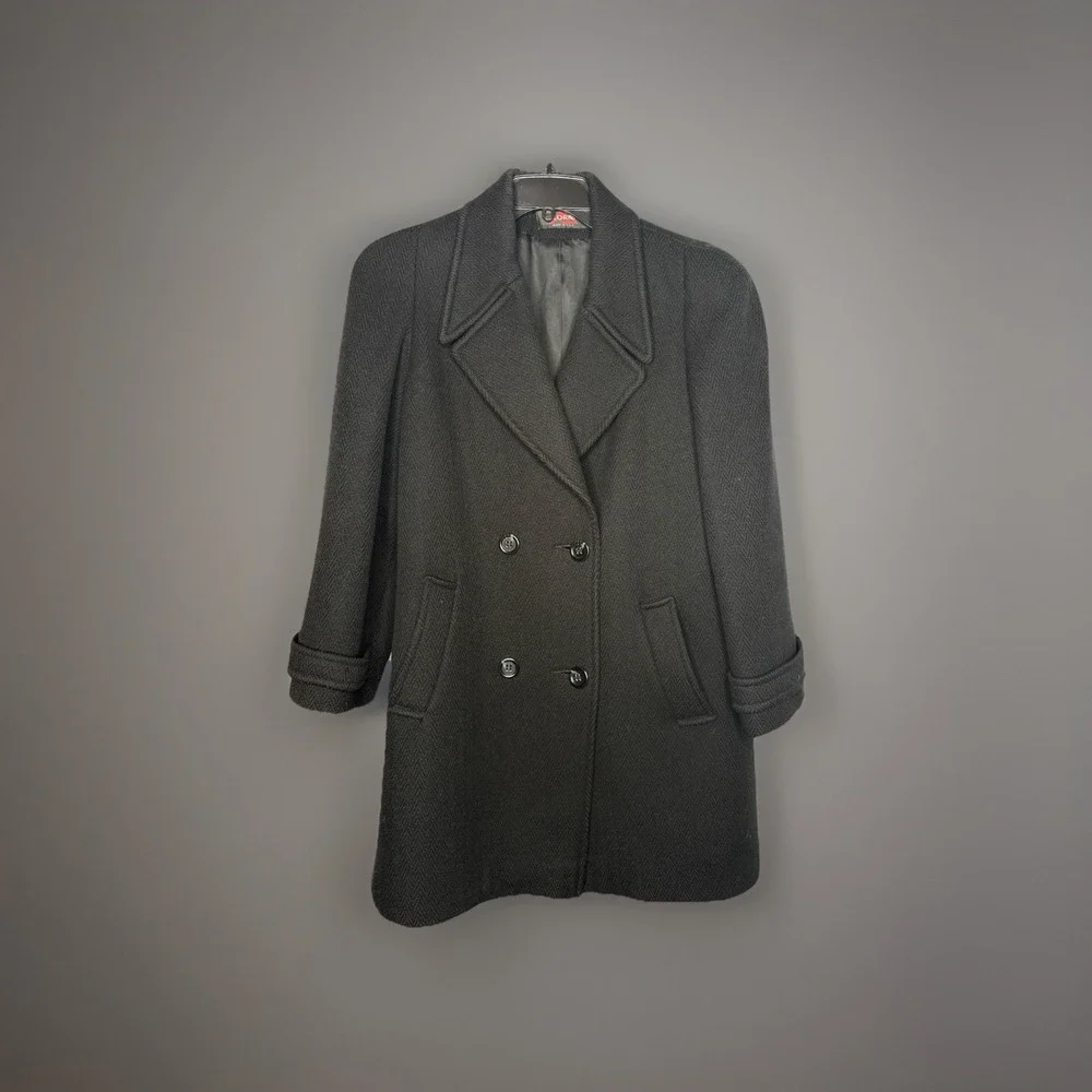 Vintage Alorna Pea Coat Large Black 80s Made In‎ USA 100% Wool Classic Luxury